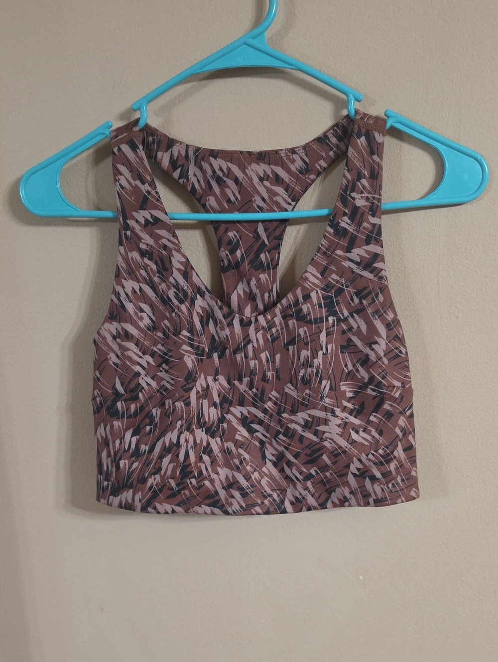 Zella Abstract Print Racerback Crop Top - Brown & Pink
